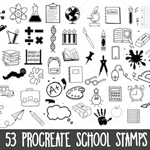 Procreate School Stamps, Procreate stempelset, Procreate schoolleraarstempels, Procreate doodles, Procreate penselen, schoolstempelbundel