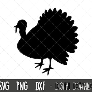 May include: Black silhouette of a turkey with its head turned to the side and its wings spread out behind it.