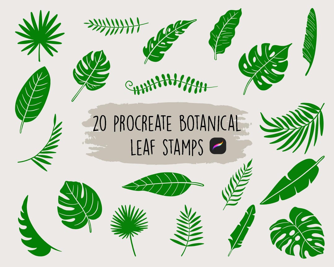 Tropical Leaves Procreate Stamps, Jungle Leaves Stamp Set, Botanical ...