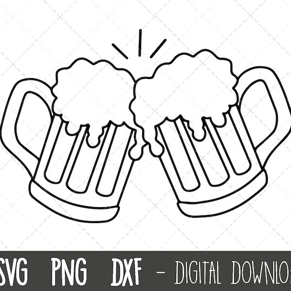 Beer SVG, Beer cheers svg, beer glass svg, beer clip art, beer stein vector, beer outline png, foaming beer svg, silhouette cricut cut files