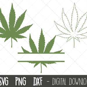 Marijuana Leaf svg bundel, split naam frame svg, Potblad svg, marihuana clipart, wiet svg, hippie svg, marihuana Cricut Silhouette cut file