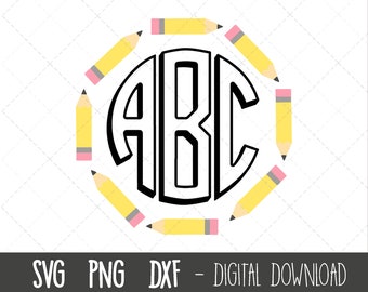 Pencil monogram SVG, pencil clipart, school svg, teacher svg, pencil png, pencil cut file, pencils svg, dxf, cricut silhouette svg cut file