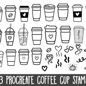 Procreate Coffee Cup Stamps, Procreate stamp set, procreate coffee stamps, Procreate doodles, Procreate brushes, bundle de timbres de tasse à café