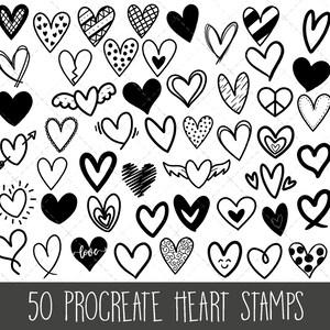 Sellos de corazón Procreate, sellos de San Valentín Procreate, corazones Procreate, sello de corazón, garabatos Procreate, pinceles Procreate, paquete de sellos de corazón