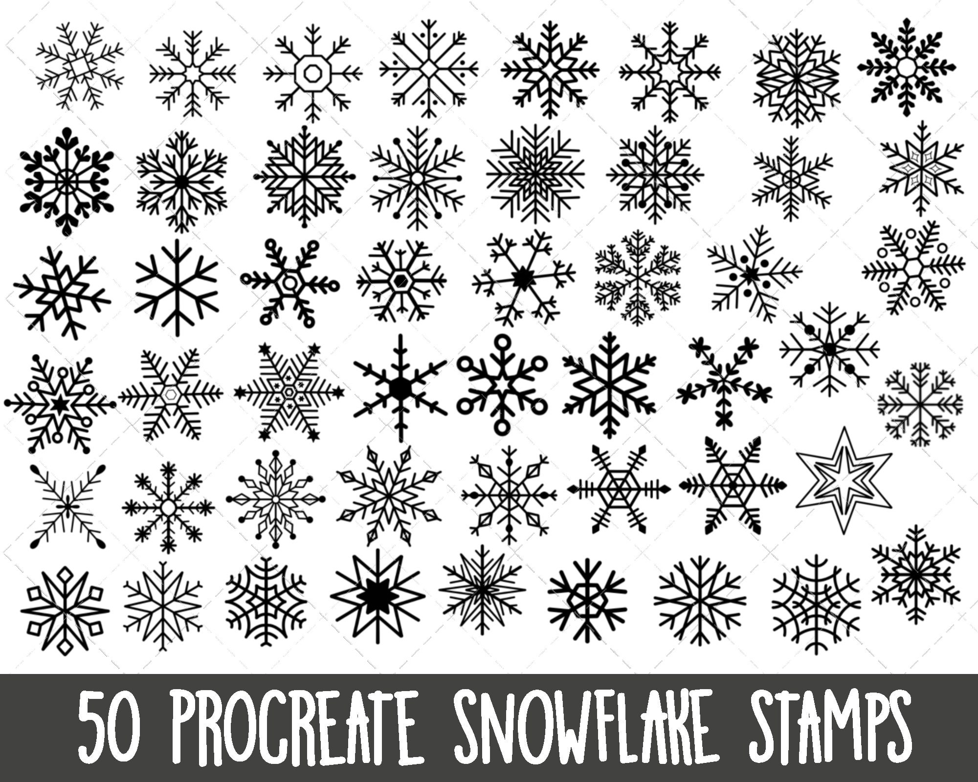 25 Snowflake Stamps Procreate, Fineline Procreate Snow Stamps,  Snowflakestencil, Christmas Procreate Stamps, Intricate Snowflakes 