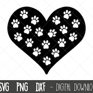 Paw Print heart SVG, Paw print svg, Dog Paw Svg, Dog Cat Paw print Svg, Dog paw clipart svg, png, dxf, paw print cricut silhouette cut file