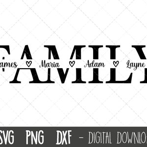 Famille SVG, famille split nom cadre svg, clipart famille, famille coupe fichier, contour de la famille, famille png, famille cricut silhouette svg coupe fichier