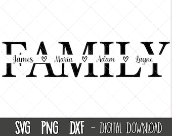 Family SVG, Family split name frame svg, family clipart, family cut file, family outline, family png, family cricut silhouette svg cut file
