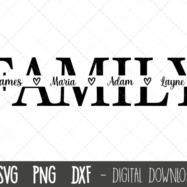 Family SVG, Family split name frame svg, family clipart, family cut file, family outline, family png, family cricut silhouette svg cut file