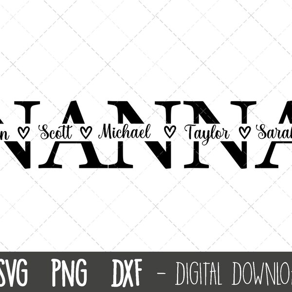 Nanna SVG, Grandmother svg, Nanna split name frame svg, grandma svg, nanna cut file, Mother's Day SVG, nanna cricut silhouette svg cut file