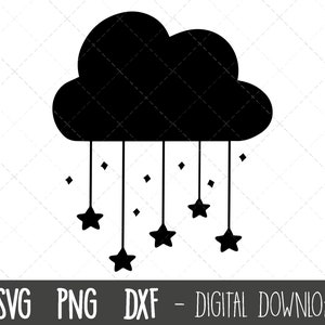 Wolk en sterren svg bundel, wolk svg, ster svg, ster silhouet svg, kinderkamer clipart, wolk en ster png, wolk cricut silhouet gesneden bestand