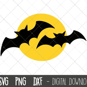 Bats svg, bats silhouette svg, moon svg, black bats svg, halloween bat svg, bats png, dxf, halloween bat cricut silhouette svg cutting files
