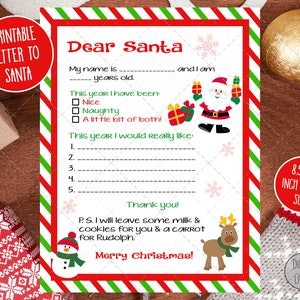 Plantilla de carta de Papá Noel, carta de Santa imprimible, carta de niños a Papá Noel, carta de Papá Noel, cláusula de Papá Noel PLANTILLA DE CARTA IMPRIMIBLE