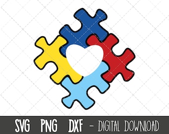 Autyzm puzzle serce svg, autyzm svg, autyzm clipart, autyzm wyciąć plik, świadomość autyzmu png, dxf, autyzm cricut sylwetka svg cięcie pliku