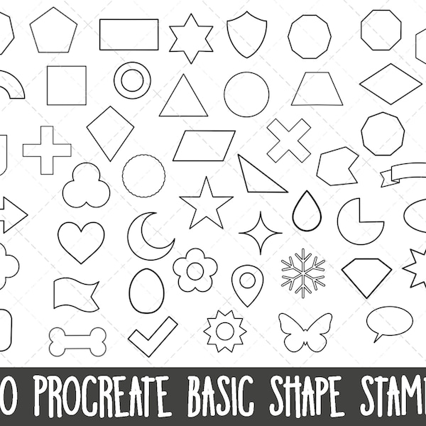 Procreate Shape Stamps, Procreate basic stamp set, Procreate formes, shape stamps, Procreate doodles, Procreate brushes, shape stamp bundle