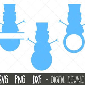 May include: Three different designs of a blue snowman silhouette. The first snowman has a blank space for a name. The second snowman has a blank circle for a monogram. The third snowman has a blank space for a name.