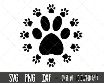 Hundepfote SVG, Pfoten svg, Pfote Svg, Tierpfote Svg, Pfote Clipart svg, Pfoten png, dxf, Cricut Silhouette Plotterdatei
