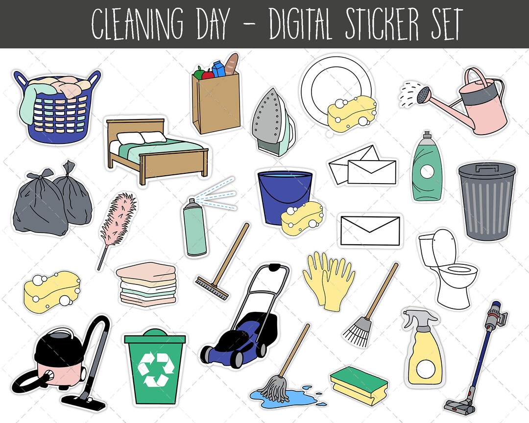 Cleaning Digital Stickers, Goodnotes Stickers, Pre-cropped Digital ...