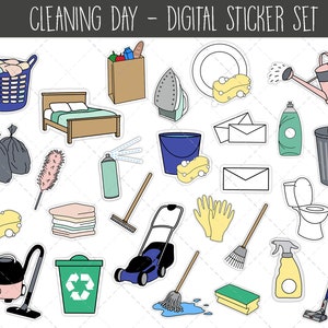 Cleaning Digital Stickers, GoodNotes Stickers, Pre-cropped Digital Planner Stickers, Chores and Cleaning Digital Planner Stickers bundle