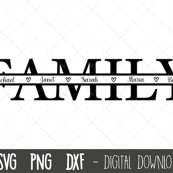 Family SVG, Family split name frame svg, family clipart, family cut file, family outline, family png, family cricut silhouette svg cut file