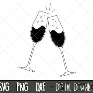 Champagne glasses SVG, wedding champagne glass svg, celebration svg, champagne vector, wine svg, party png, silhouette cricut svg cut files