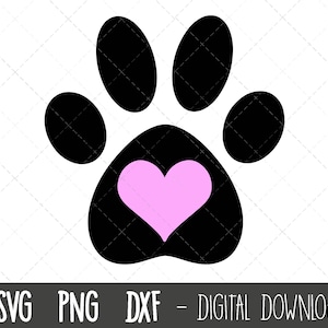 Paw Print hart SVG, pootafdruk roze hart monogram svg, Paw Svg, Paw print Svg, paw print clipart svg, png, cricut silhouet svg gesneden bestand