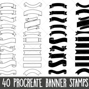 Ribbon Banner Procreate Stamps, Procreate stamp set, Procreate banner stamps, Procreate doodles, Procreate brushes, banner stamp bundle