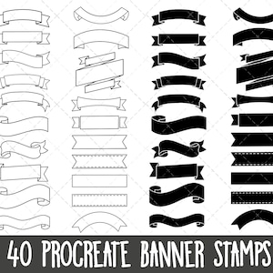 Ribbon Banner Procreate Stamps, Procreate stamp set, Procreate banner stamps, Procreate doodles, Procreate brushes, banner stamp bundle