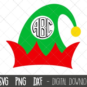 Elf hat monogram svg, elf svg, christmas svg, elf momogram svg, elf hat svg png dxf, xmas svg files, cricut silhouette svg cut cutting file
