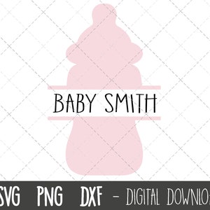 Baby Flasche SVG, Baby svg, rosa Baby Flasche Namensrahmen SVG, Baby Shower SVG, Baby Flasche svg png, dxf, Baby Cricut Silhouette Svg Cut File