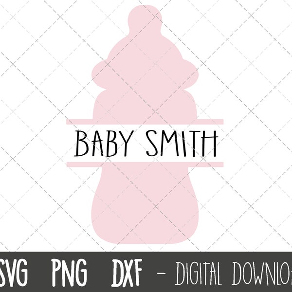 Baby bottle svg, baby svg, pink baby bottle name frame svg, baby shower svg, baby bottle svg png, dxf, baby cricut silhouette svg cut file