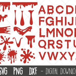Blood SVG, dripping blood svg bundle, blood clipart, bloody alphabet font, blood splatter silhouette, blood drip svg, blood cricut cut files