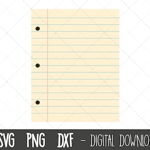 Papel de cuaderno forrado SVG, papel escolar svg, clip art escolar, papel de cuaderno png, página de cuaderno escolar, silueta cricut svg archivo de corte