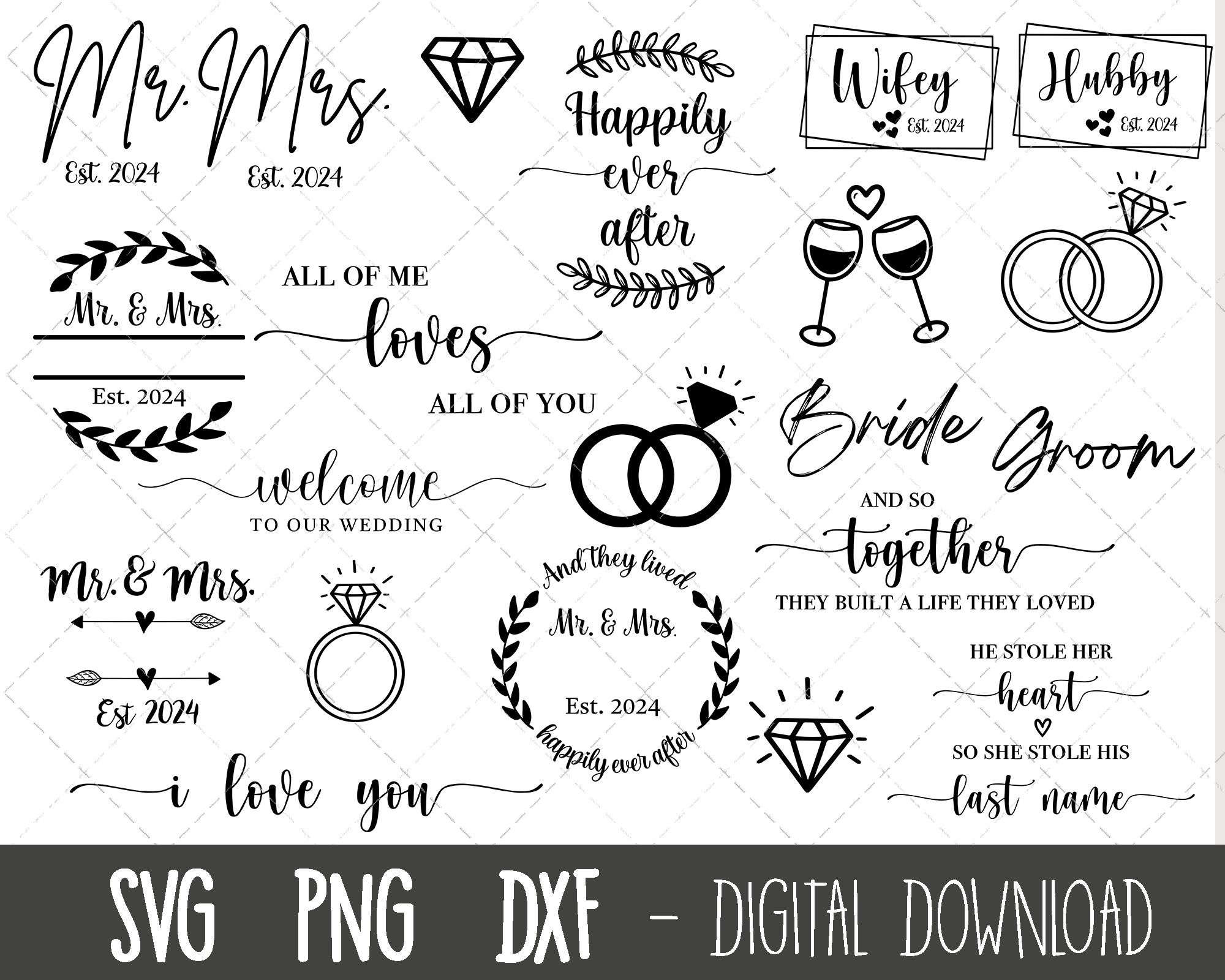 Wedding SVG Bundle Mr and Mrs Svg 2024 Wedding Svg Clipart Etsy