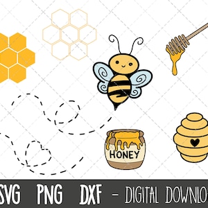 Pacchetto svg ape, SVG ape, SVG vaso di miele, pacchetto clipart ape, svg favo, dxf, svg alveare, file di taglio svg silhouette cricut ape vaso di miele