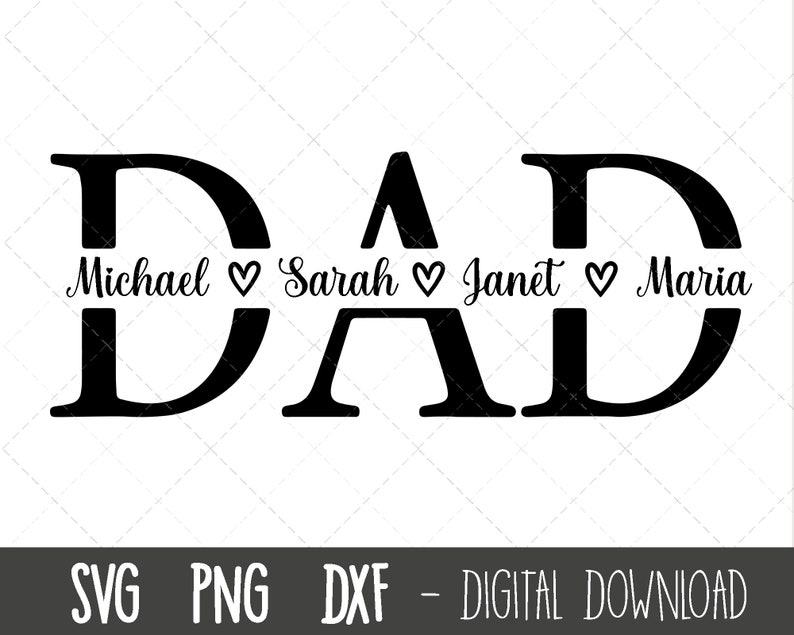 Dad SVG, Father svg, Father's Day SVG, dad split name frame svg, dad png, dad cut file, dad outline, dad dxf, cricut silhouette svg cut file image 1