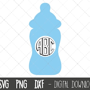 Baby bottle svg, baby svg, blue baby bottle monogram svg, baby shower svg, baby bottle svg png, dxf, baby cricut silhouette svg cutting file