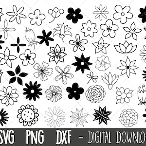 Bundle SVG fleur, svg fleur, fleur clipart, svg rose, marguerite svg, svg floral, clipart floral, fleur doodles cricut silhouette coupe fichier