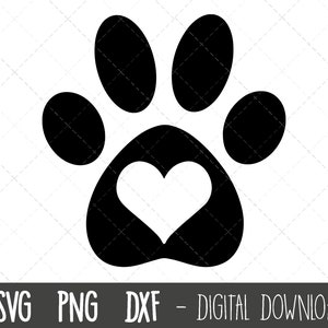 Paw Print heart SVG, paw print heart monogram svg, Paw Svg, Paw print Svg, paw print clipart svg, png, dxf, cricut silhouette svg cut file