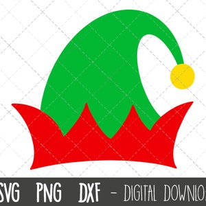 May include: A green elf hat with a red brim and a yellow pom-pom on top.