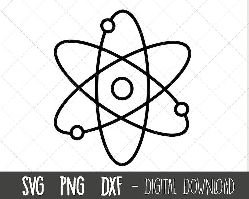 Puede incluir: Dibujo de l&iacute;nea en blanco y negro de un &aacute;tomo con un n&uacute;cleo y tres electrones en &oacute;rbita.