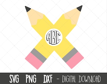 Pencil monogram SVG, pencil clipart, school svg, teacher svg, pencil png, pencil cut file, pencils svg, dxf, cricut silhouette svg cut file