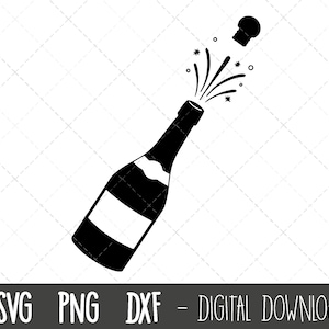 Bottiglia di champagne SVG, bottiglia di champagne pop svg, celebrazione svg, sughero pop vector, vino svg, party png, bottiglia silhouette cricut cut files
