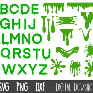 Slime SVG bundle, dripping goo svg, slime clipart, slimey alphabet font, slime dripping silhouette, slime cricut cut files, slime cut files
