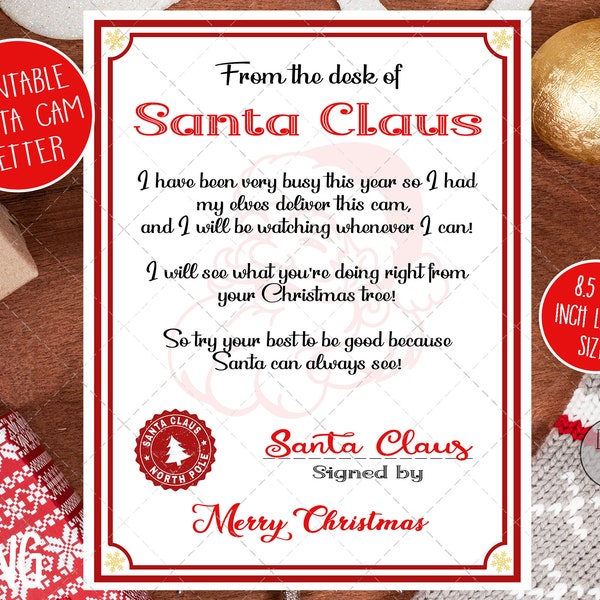 Santa cam letter, printable santa cam letter, Printable santa cam, santa letter pdf, santa mail, north pole letter, letter from santa claus