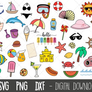 Summer SVG bundle, summer doodle clipart, summer clipart, vacation svg bundle, vacation clipart, hello summer cricut silhouette cut file