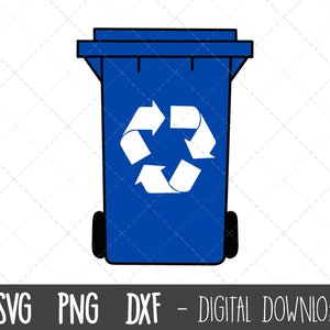 Blauer Mülleimer svg, Mülleimer svg, Mülleimer png, Recycle Bin svg, Recycling Bin Umriss, Haushaltsmüll Cricut Silhouette svg cut file