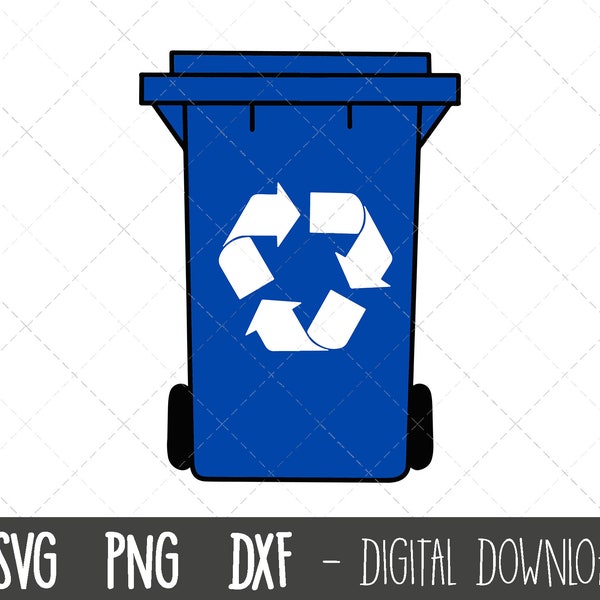 Blue wheelie bin svg, trash can svg, garbage can png, recycle bin svg, recycle bin outline, household waste cricut silhouette svg cut file