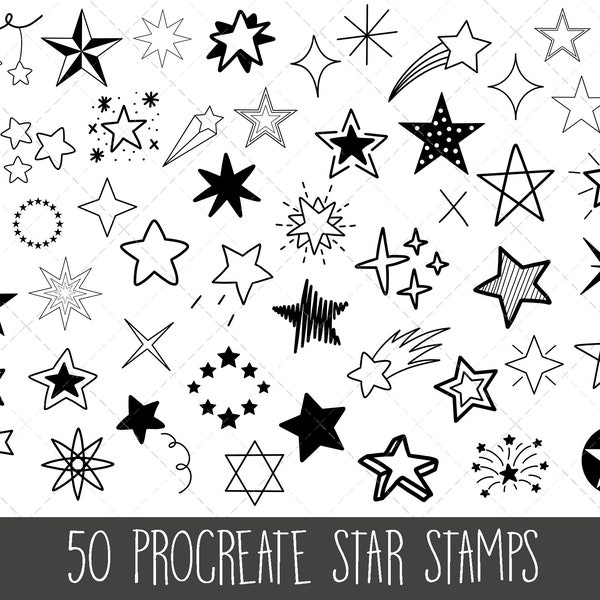 Procréer des timbres étoiles, ensemble de timbres procréer, étoiles procréer, timbres étoiles, doodles procréer, pinceaux procréer, paquet de timbres étoiles