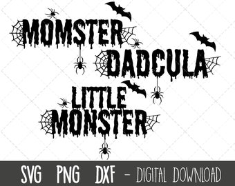 Momster svg, momster family svg, halloween svg clipart, dadcula svg, little monster svg, funny halloween svg, cricut silhouette cut files
